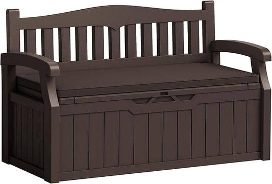Flamaker 80 Gallon Storage Bench with Cushions Outdoor Indoor, Durable All-Weather Seating with Hidden Storage, Lockable Deck Box for Garden, Patio, Poolside (Brown) Flamaker
