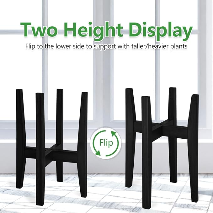 Plant Stand Indoor, Bamboo Plant Shelf, Adjustable Corner Plants Flower Holders Single Floor Plant Stand, Fits 8 to 12 Inches Pots,(Pot & Plant Not Included)(Black) PlantsHomeFun