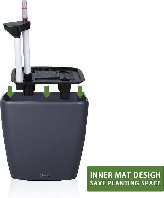 Dexceder 15x14 Self Watering Planter with Wheels Indoor Outdoor, Inner Mat Design, Thickened Large Floor Standing Flower Plant Pot with Water Level Indicator (Slate Gray Matte) Dexceder