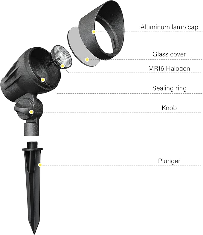 Malibu 50 Watt Floodlight Landscape Lights Outdoor Spotlight Waterproof Path Light Low Voltage Lighting with Spike Stand for Garden, Yard, Pathway, Lawn, Driveway Outdoor Lighting 8301-9601-01 Rootora