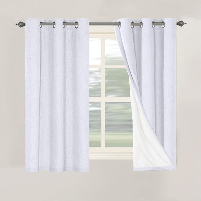 H.VERSAILTEX Primitive Linen Curtains 100% Blackout Curtain Drapes Burlap Curtains with White Thermal Insulated Liner, Grommet Top Drapes Living Room/Bedroom (2 Panels, 42 x 54 Inch, Bright White) HVERSAILTEX