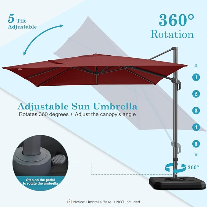 HOTEEL10x10ft Patio Umbrella Cantilever Umbrellas - Upgrade and Intensify - 360 Rotation and 5 Angles Adjustment - Aluminum Offset Pool Umbrella Outdoor Umbrellas for Patio Garden Pool HOTEEL