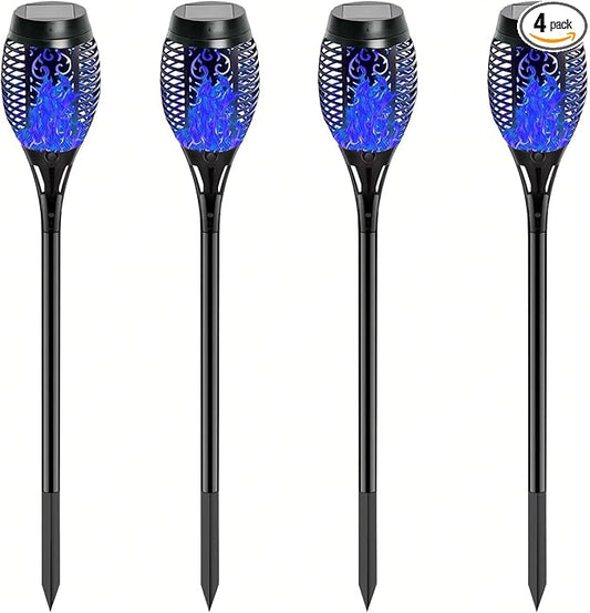 4 Pack Outdoor Solar Flame Light,Solar Lights Outdoor for Garden Decorations with Flickering Flame,IP65 Waterproof Solar Powered Yard Lights Torch Light for Lawn Patio Pathway (Blue) Rootora