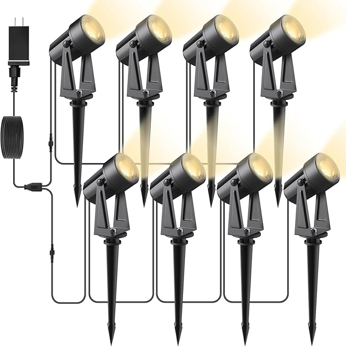 Svater Landscape Lighting Outdoor, 8 Pack Low Voltage Spotlights with Transformer, Plug in LED Spot Lights for Pathyway, Backyard, House,3000K Warm White, Super Bright 3W 250Lumem, Black Svater