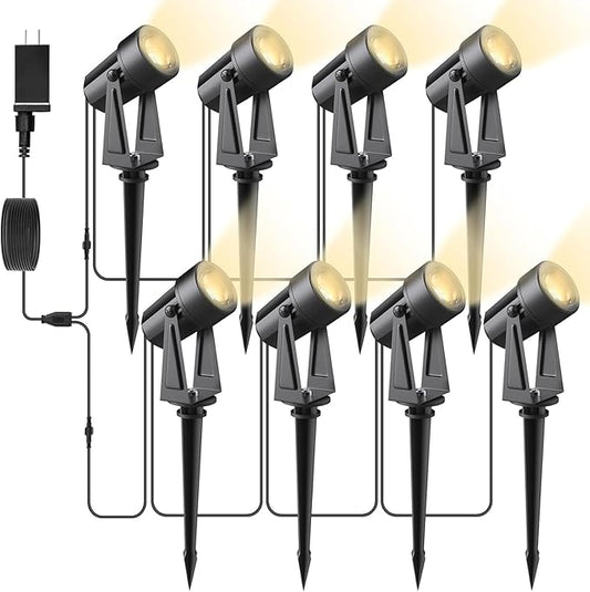 Svater Landscape Lighting Outdoor, 8 Pack Low Voltage Spotlights with Transformer, Plug in LED Spot Lights for Pathyway, Backyard, House,3000K Warm White, Super Bright 3W 250Lumem, Black Svater