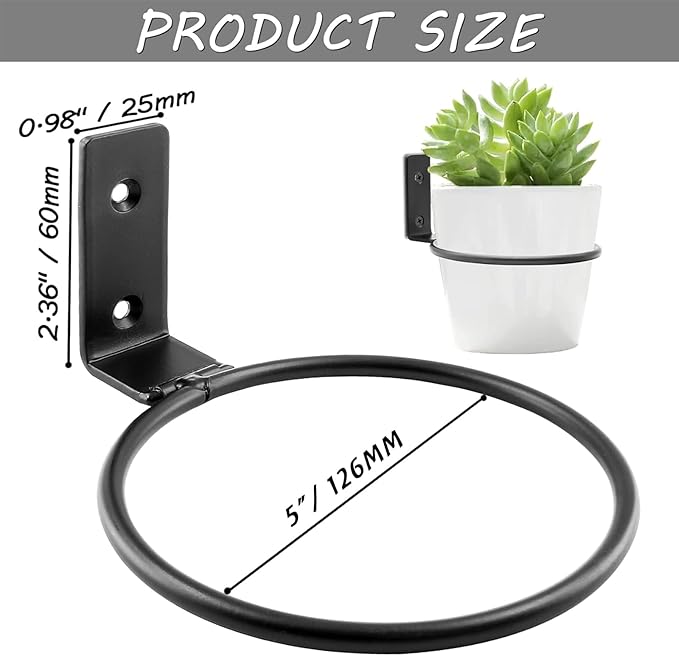 6 Pack 5 inch Flower Pot Holder Ring, Flower Pot Holder Ring Wall Mounted Set Wall Mounted Metal Planter Hanger Matte Black Hanging Plant Holder Jiozermi