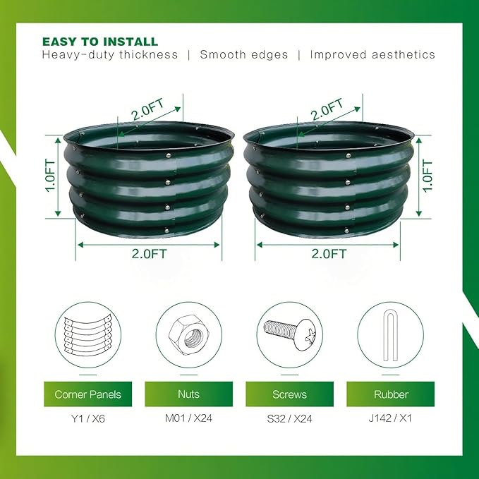 GARDMAX 2 Pack 2x2x1FT Galvanized Round Raised Garden Bed Kit, Metal Planter Boxes Outdoor with Easy Assembly, Large Garden Bed for Vegetables, Fruits, Flower, Herbs Dark Green ChooseGardmaxforbetterlife