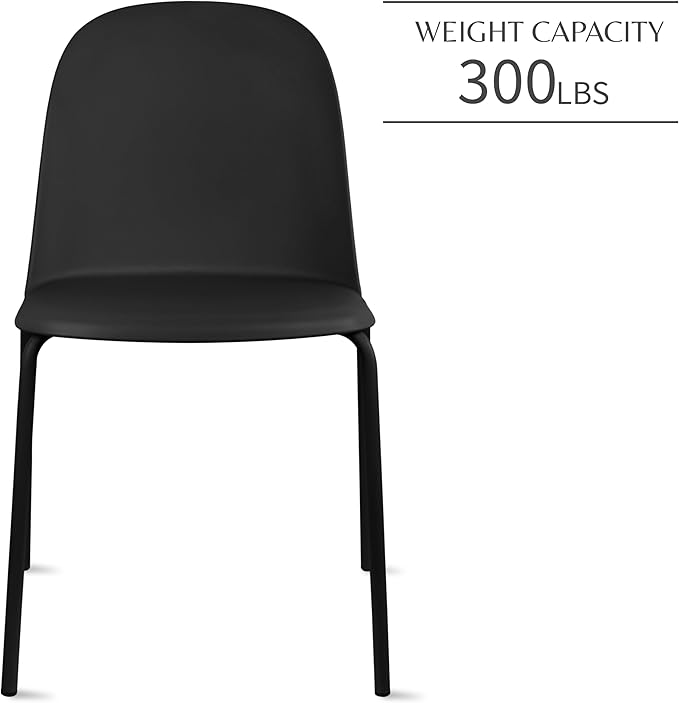 2xhome Modern Stackable Armless Dining Chair, Plastic Shell Seat with Metal Legs for Indoor Outdoor Home Kitchen Patio Cafe, Black 2xhome