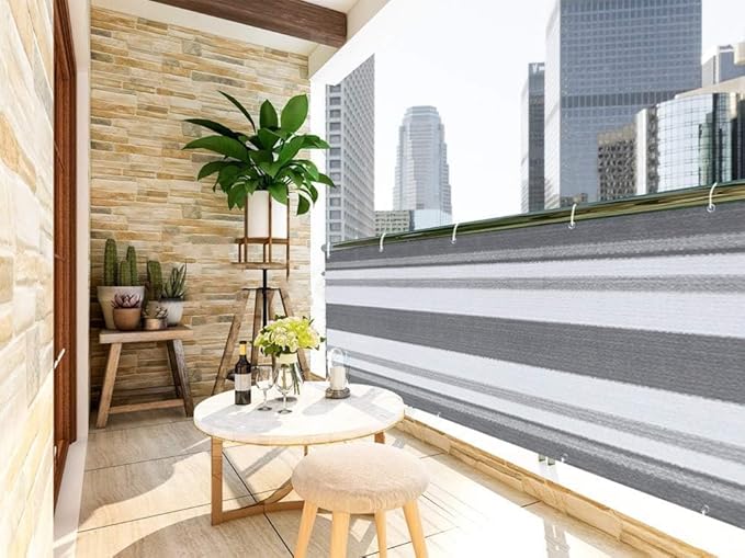 LOVE STORY Balcony Privacy Screen, 3'x10' Deck Shield Screen Fence Cover,UV Protection and Weather-Resistant,3 FT Height for Deck, Patio, Backyard, Outdoor Pool, Porch, Railing, Silver Grey White LOVESTORY