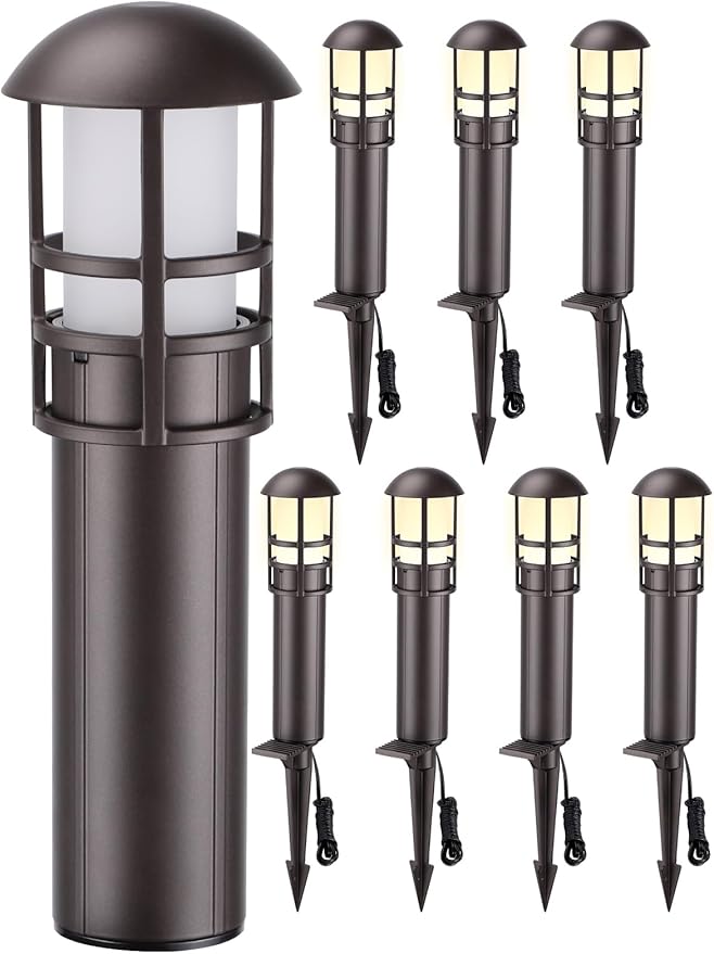 LEONLITE 8-Pack Low Voltage Landscape Lights Pathway, 3W 12V LED Path Lights, CRI90+, IP65 Waterproof Walkway Light, ETL Listed, Oil Rubbed Bronze Aluminum Housing, 3000K Warm White LEONLITE