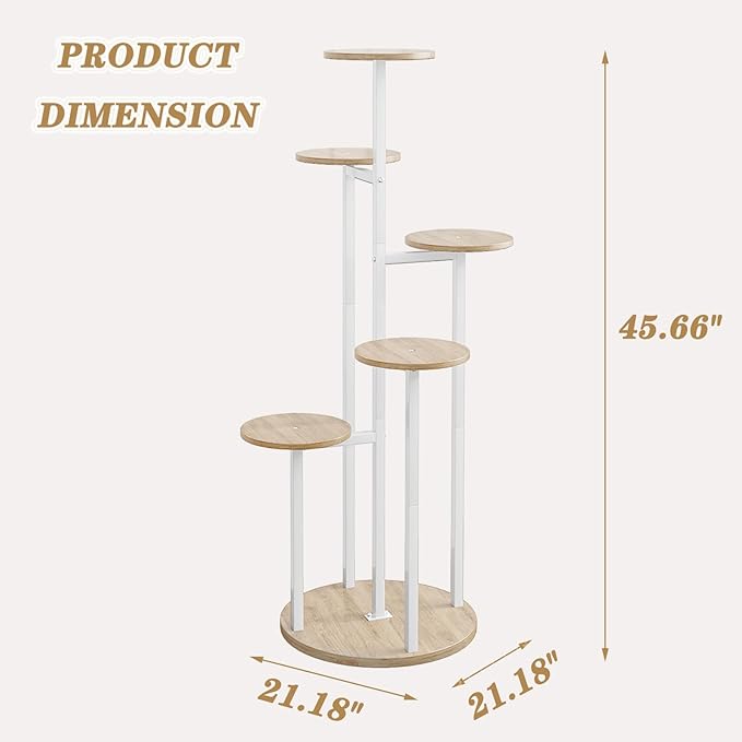 Plant Stand Indoor 6 Tier 9 Potted Multiple Flower Pot Holder for Patio Garden Balcony Living Room Corner (6 Tier White+Sonoma Oak) INGIORDAR