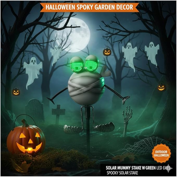 Halloween Pathway Lights 38.2" with Realistic Eye Movement, Mummy Halloween Lawn Stakes for Cute Outdoor Decorations with Solar Eyeball Lights YHSOLAR
