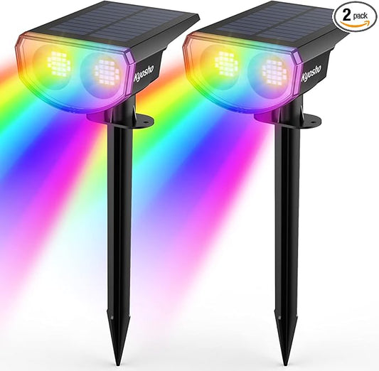 Kyosho Solar Color Spot Lights Outdoor, 9 Lighting Modes Halloween Christmas Lights, 38 LEDs Color Changing Waterproof RGBW Multicolor Tree Pool Solar Spotlight, 2 Pack Kyosho