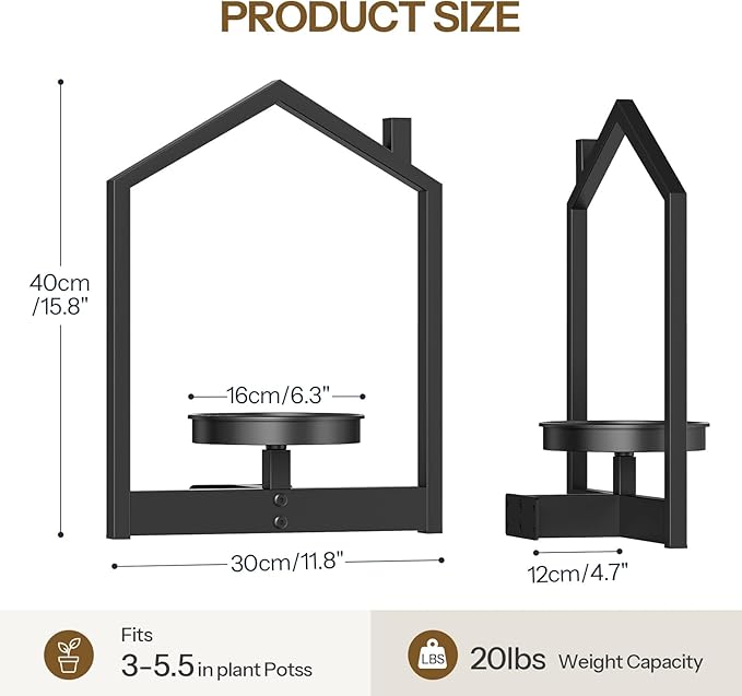 HOOBRO Wall Plant Holder, Wall Planters for Indoor Plants Set of 2, Plant Hanger Indoor Window Plant Shelves for Indoor Outdoor Decor, Black BK08HJP201 HOOBRO