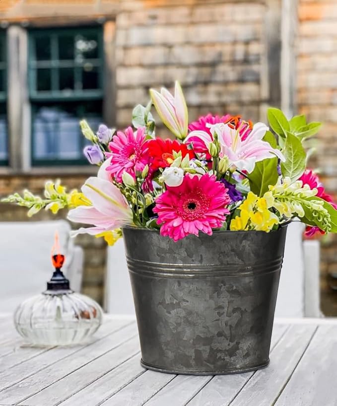 Briful 5 Size Galvanized Buckets Rustic Farmhouse Metal Bucket Galvanized Flower Bucket Home Indoor Outdoor Decorative Tin Planters (3.7In/3.9In/5.1In/5.9In/7.1In) Briful