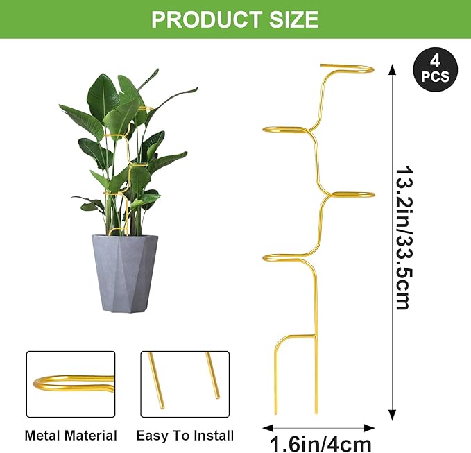 succulentlovers 4PCS Indoor Plant Support Stakes, 12.6 Inch Metal Monstera Plant Supports, Indoor Plant Trellis Plant Stem Holder Support for Indoors & Outdoor Garden Plants Stabilization and Supports succulentlovers