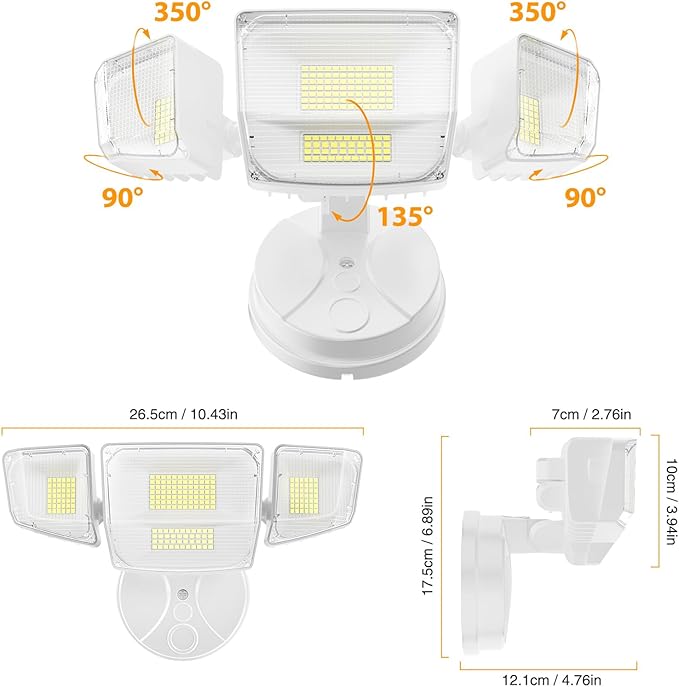 Onforu 90W Flood Lights Outdoor, 10000LM Ultra Bright 4-Head LED Security Light with Switch Control, IP66 Waterproof 6500K Exterior Lights for Yard Garage Patio Onforu