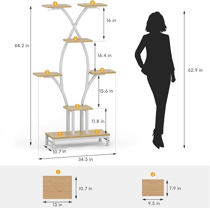 Plant Stand Indoor with Grow Lights - 7 Tiered Metal Corner Shelf for Multiple Plants, 63" Corner Plant Stand for Indoor Plants, X-Shaped Plant Rack for Home, Living Room, Office & Patio Decor Rootora