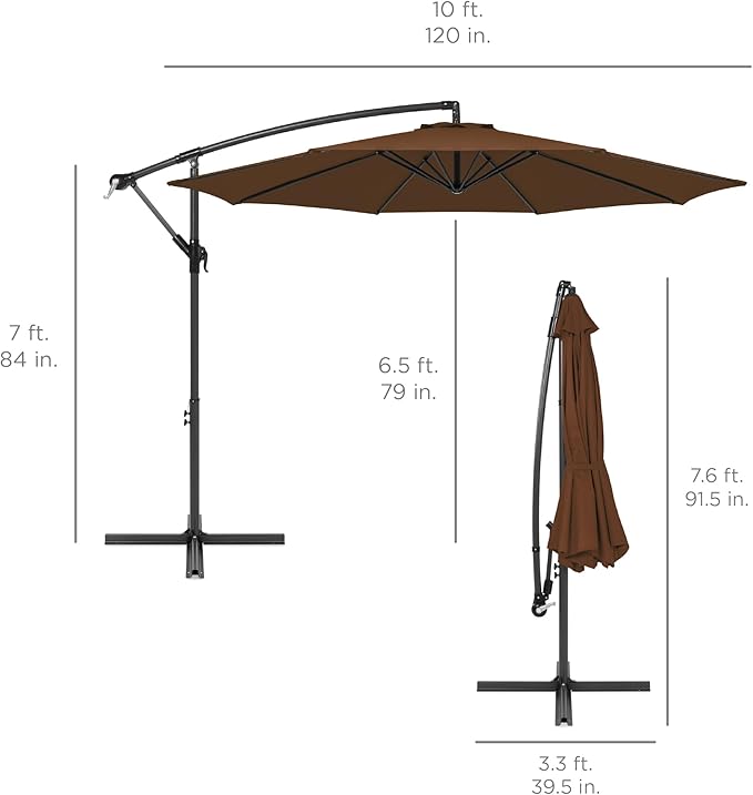 Best Choice Products 10ft Offset Cantilever Hanging Market Patio Umbrella, 8 Sturdy Ribs, Easy Adjustment - Brown BestChoiceProducts