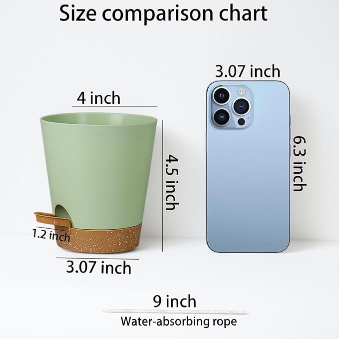 12 Pack 4 Inch Self Watering Plant Pots with Drainage and Saucers，Plastic Flower Pots for Indoor and Outdoor Plants, Nursery Planters for Houseplants and Herbs Green Brown, 4 inch 12pcs zople