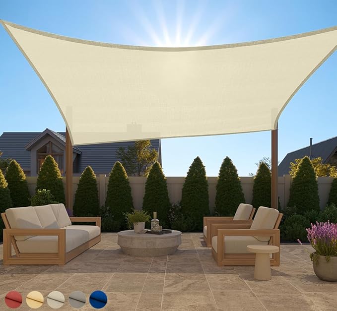 GORILLA GRIP Heavy Duty Sun Shade, UV Protection Fade Tear and Rust Resistant Rectangle Sunshade Canopy, Curved Edges Blocks Sunlight, Breathable Sail, Outdoor Patio, Lawn Garden, 8x12 FT Butter Cream GorillaGrip