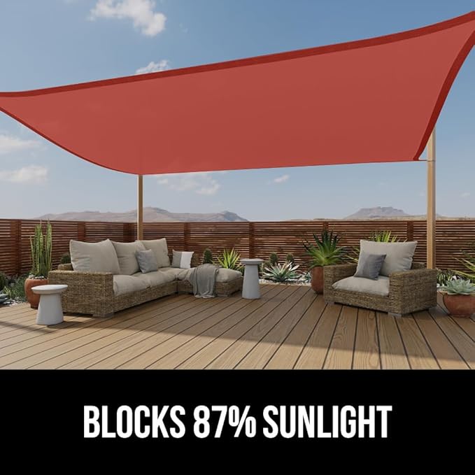 GORILLA GRIP Heavy Duty Sun Shade, UV Protection Fade Tear and Rust Resistant Rectangle Sunshade Canopy, Curved Edges Blocks Sunlight, Breathable Sail, Outdoor Patio, Lawn Garden, 8x12 FT Terra GorillaGrip
