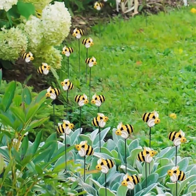 DYJAGYO 10Pcs Bee Garden Stakes Decor, Flower Pot Bed GardenDecorGarden Stakes Decorative, Honey Bee Decor for Yard and Garden, (10Pcs) DYJAGYO