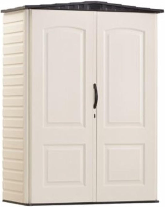 Rubbermaid Small Vertical Resin Outdoor Storage Shed With Floor (2.3 x 4.6 Ft), Weather Resistant, Beige/Brown, Organization for Home/Backyard/Pool Chemicals/Toys/Garden Tools/Porch/Patio Cushions Rubbermaid