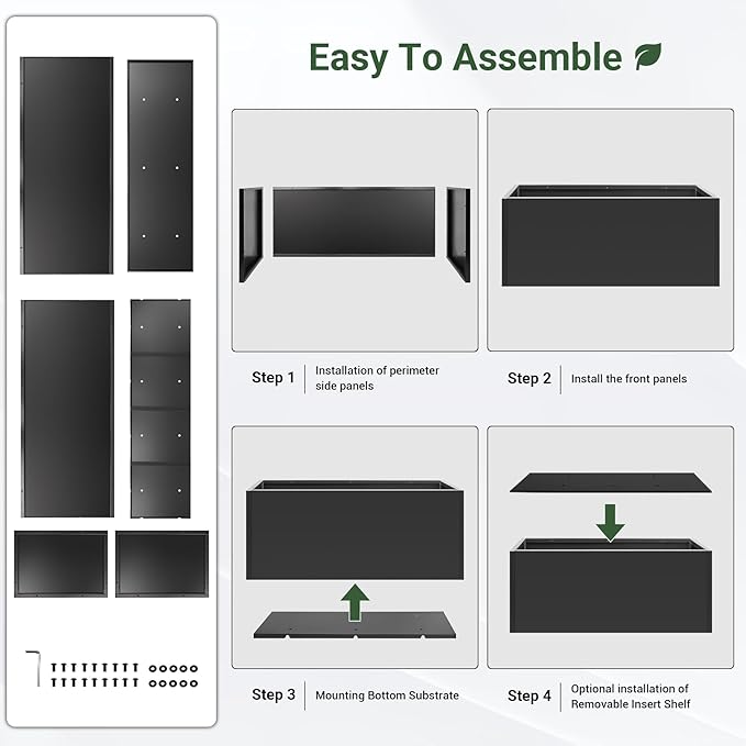 Metal Planter Box 46” x 16” x 16”, Tall Planter Box with Removable Insert Shelf, Black Steel Planter Heavy Duty for Porch, Garden, Patio, Yard Toriexon