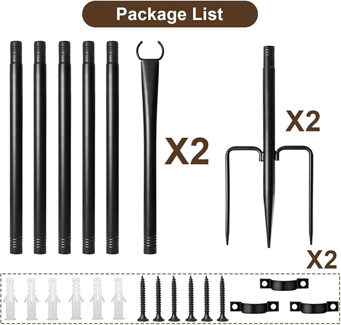 2 Pack String Light Poles for Outside, Thickened Metal Lights Hanger Pole Outdoor with Fork, Lighting Hanging Post Accessories for Patio Decor Garden Backyard Yard Front Porch Outside Decorations Fussion