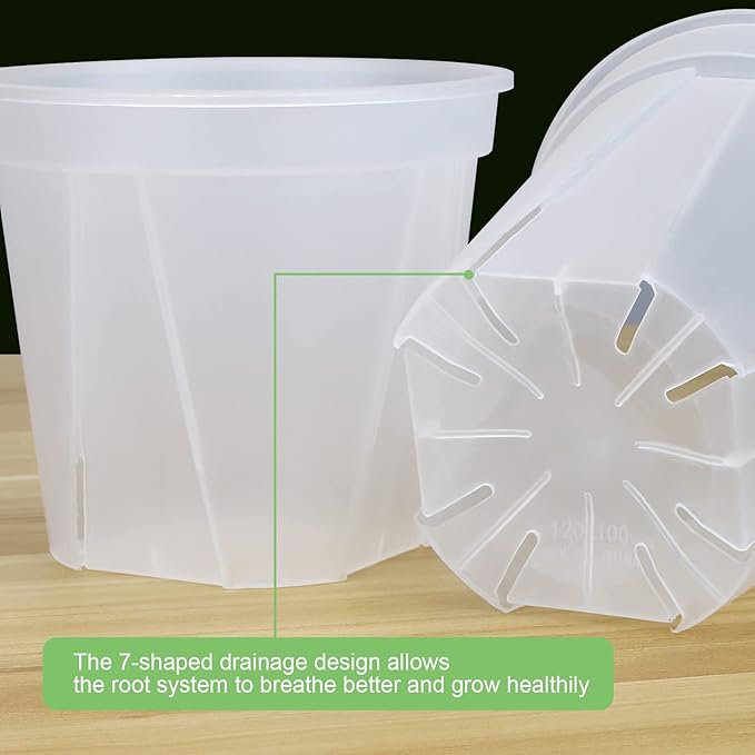 GREENPARA Transparent Plastic Planter 4/5 /6 inch Plant Nursery Pots with Drainage Hole Indoor Modern Decorative Containers for Plants, Herb, Flowers, and Cactus with 10pcs Plant Labels, 12pcs GREENPARA