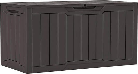 YITAHOME 100 Gallon Resin Deck Box, Weather Resistant Outdoor Storage Box, Lockable Indoor Outdoor Storage for Supplies and Essentials, Dark Brown YITAHOME