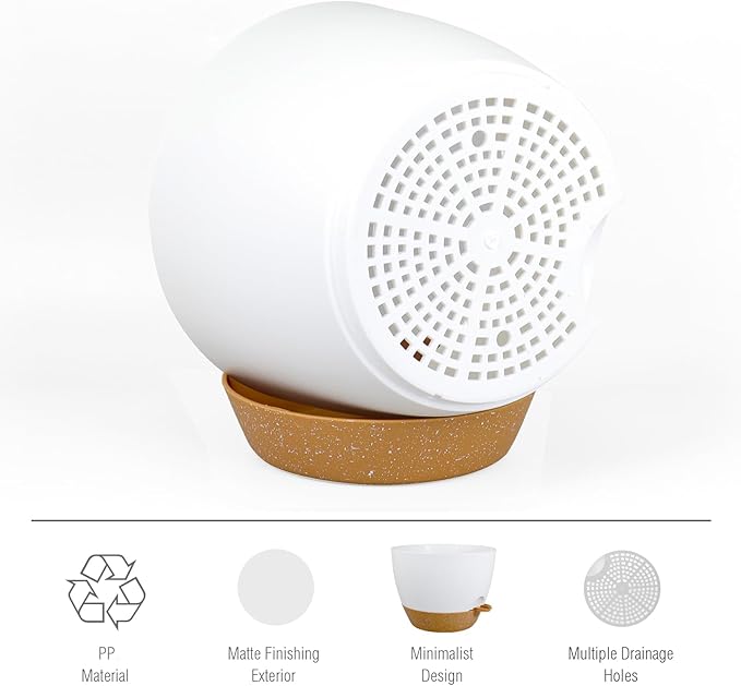 12 inch Large Self Watering Pots for Indoor Outdoor Plants, Plant Pots with Mesh Drainage Holes for Garden House Plants, Plastic Planters with Reservoir for Flower Plants, White with Brown Meowell