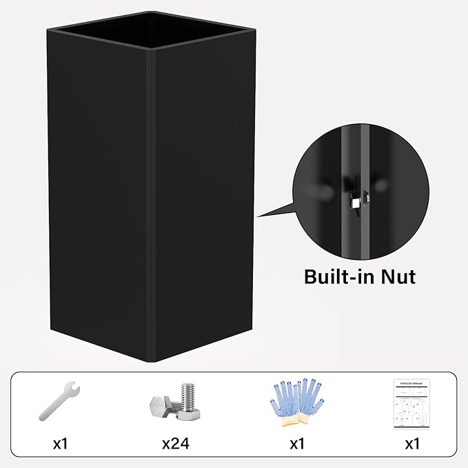Tall Black Planter 28" Metal Square Large Plant Pots for Indoor Outdoor-Modern Tall Flower Pots for Porch, Patio, Deck, Commercial & Residential(14" Lx14 Wx 28" H) GradenHomeD%C3%A9corProducts