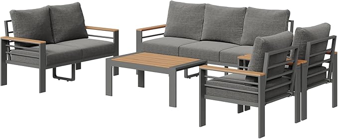Aoxun Aluminum Outdoor Patio Furniture Set, 5 Seats Outdoor Sectional with Coffee Table, Patio Conversation Sets with Upgraded Armrests and Cushions for Backyard, Garden and Poolside Aoxun
