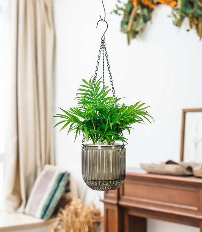 Josteve 5.2 Inch 2 Pcs Self Watering Hanging Planter Indoor Plant Pots Drainage Holes, Outdoor Small Hanging Planters Flower Pot Basket, Visible Water Level, Plant Hanger Home Decor, Gardening Josteve