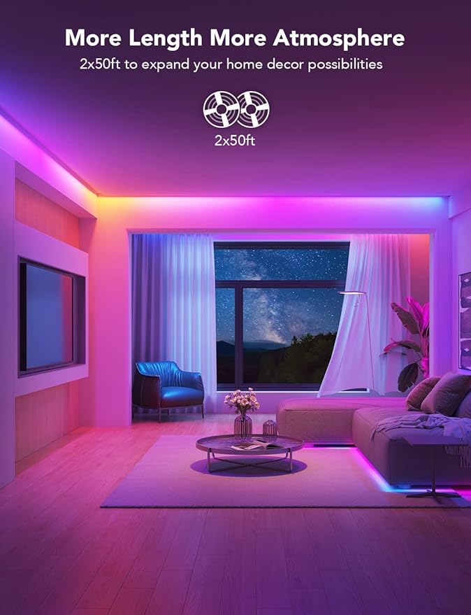 Govee 100ft RGBIC LED Strip Lights, Smart LED Lights Work with Alexa and Google Assistant, LED Lights for Bedroom WiFi App Control Segmented DIY Multiple Colors, Color Changing Light, (2 x 50ft) Govee