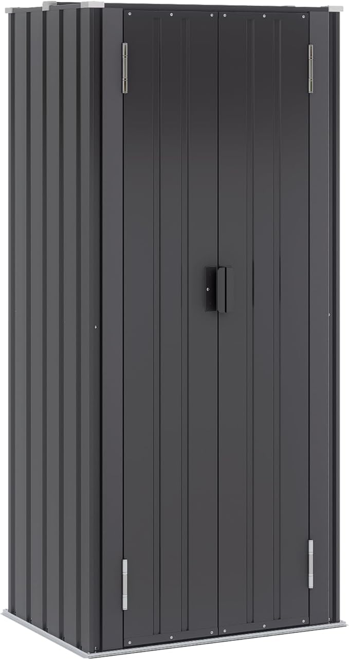 Greesum Outdoor Metal Storage Cabinet, 69'' Lockable Tall Shed, Vertical Tool Organizer with 2 Adjustable Shelves, for Garage, Patio, Backyard, Home & Lawn, Black BuynowfromGreesum