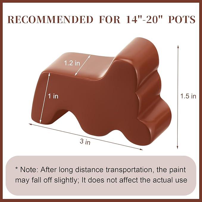 Kigeli 6 Pcs Resin Garden Pot Feet for Outdoor Planters 3 Inch Long 1.5 Inch Tall Flower Handmade Elevator Plant Feet Frost Proof Lifter for 14-20 in Pot(Brown) Kigeli