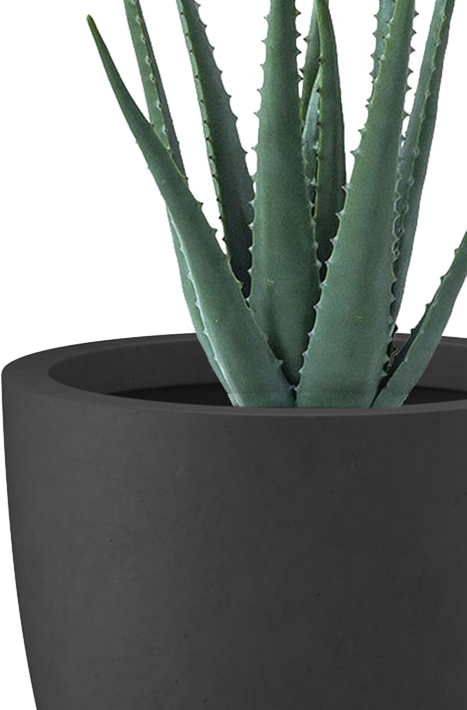 Kante 10 Inch Dia Round Concrete Planter, Indoor Outdoor Large Plant Pot with Drainage Hole and Rubber Plug for Home Patio Garden, Black Kante