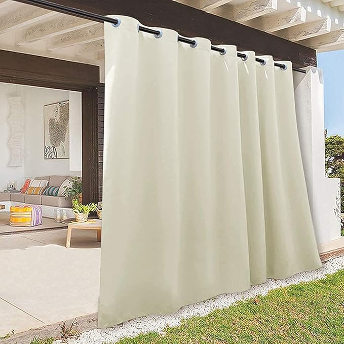 RYB HOME Extra Wide Outdoor Curtains for Patio Waterproof Heavy Duty Thermal Insulated in Summer Full Coverage Privacy for Gazebo, Cabana & Pergola, W100" x L108", Beige, 1 Panel RYBHOME