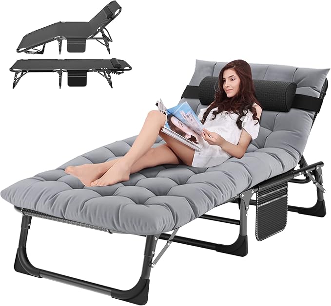 ABORON Chaise Lounge Chair,5 Positions Padded Outdoor Tanning Chair,Heavy Duty Portable Lounge Chair for Outdoor Sunbathing Patio Pool Lawn Deck Poolside,Support up to 440 Lbs ABORON