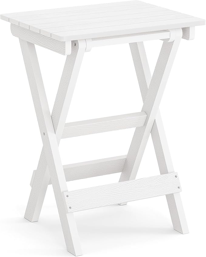 LUE BONA 27 inch Folding Side Table, HDPS Outside End Table for Patio, Porch, Deck, Pool, Weather Resistant, White LUEBONA