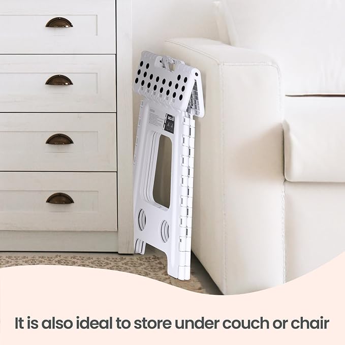 Delxo Folding Step Stool 17.5 Inch White Step Stools for Kids Foldable,Portable Collapsible Step Stool with Handle, Folding Stool for Kitchen Bathroom,Bedroom,Garden Delxo