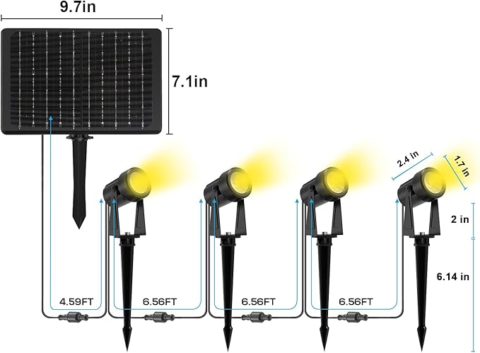 Zyan Solar Landscape Spotlights, Separate Monocrystalline Panels & USB-C Powered 16200mAh Auto On Off Dusk to Dawn, Outdoor IP65 Waterproof, Warm White for Yard Path Patio (100 Lumens × 12 Pack) ZYAN