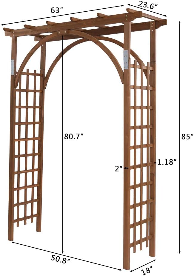 VINGLI 85in Wooden Arbor Garden Arch, Wedding Arch for Ceremony, Wood Trellis for Plant Climbing, Christmas Decor Pergola for Garden Backyard, Lawn (Brown) VINGLI