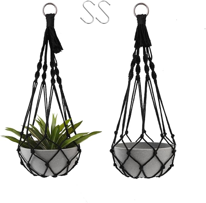 Artilady Black Plant Hanger Macrame Hanging Planter for Indoor Boho Plants Holder with Hooks Hanging Plant Basket Outdoor Window Wall Plants Home Decor (Black Macrame-2pcs) Artilady