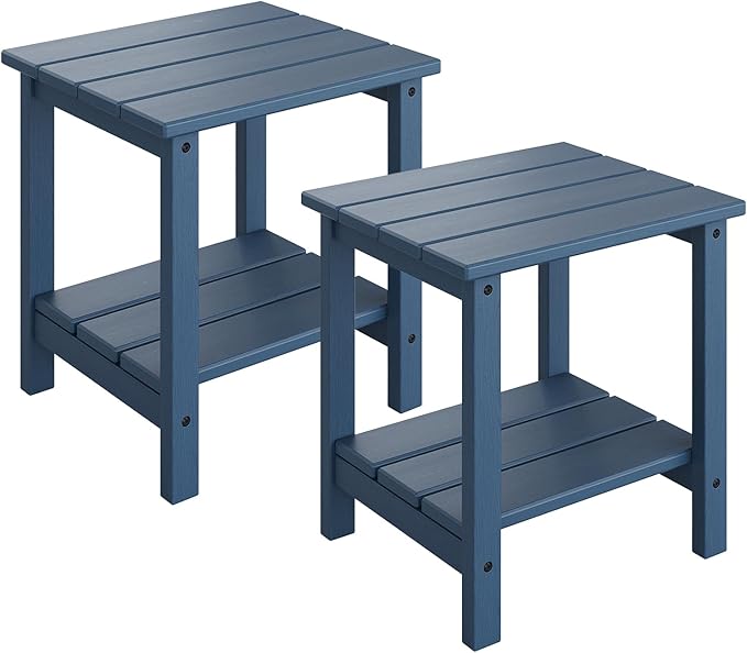 GarveeLife Adirondack Outdoor Side Table 18 x 15 in, HDPE 2-Tier Patio Side Tables for Outside, All-Weather End Table for Patio Pool Deck Indoor Backyard, Navy Blue-2Pcs GarveeLife
