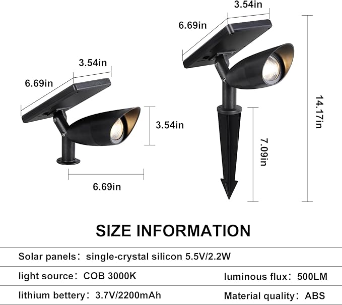 Boajuna Solar Spot Light Outdoor, Solar Landscape Spotlight Waterproof Security Wall Lamp Lights for Patio Yard Lawn Driveway Trees Flags Christmas Decor Boajuna