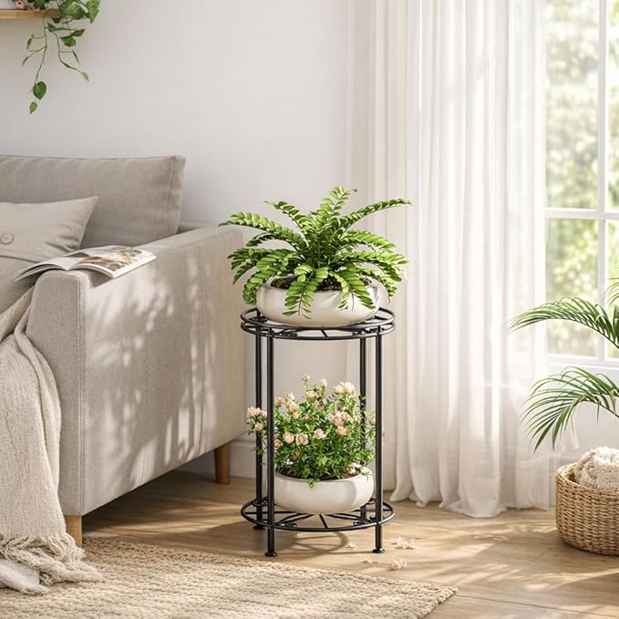 Plant Stand 2-Tier 10.2in Width 16.4in Tall Flower Pot Rack Small Plant Table Metal For Indoor Outdoor Josmimic